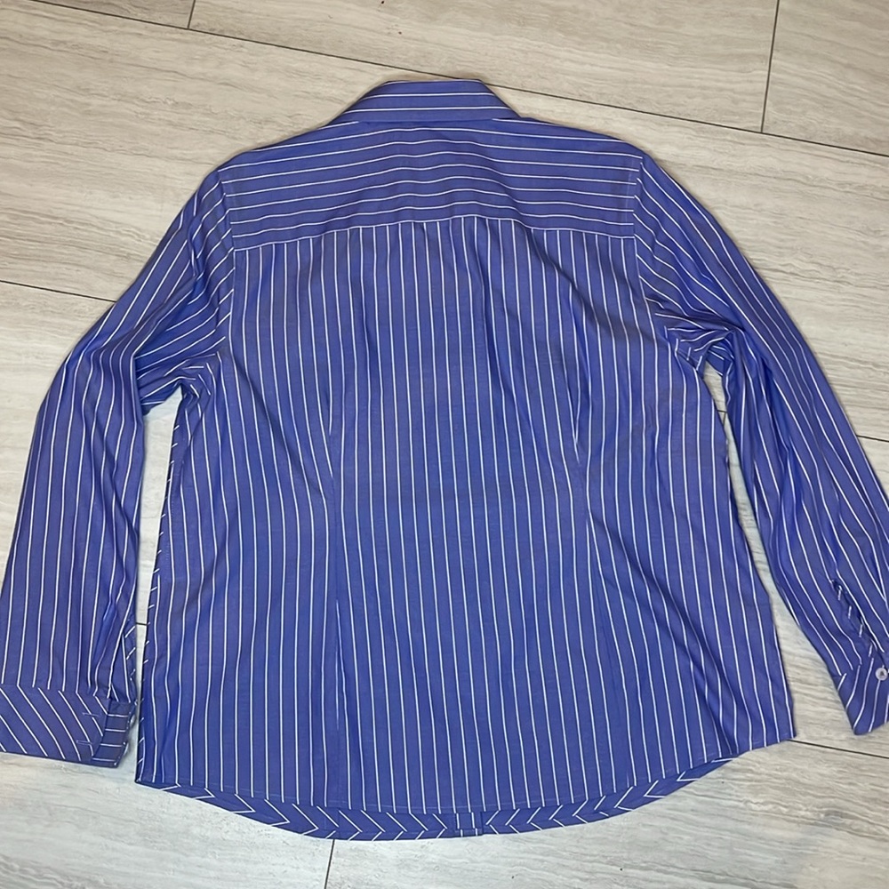 CHICO’S coolmax all season no-wrinkle button up blouse Blue Pinstripe sz 14 top - Picture 8 of 8